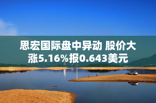 思宏国际盘中异动 股价大涨5.16%报0.643美元