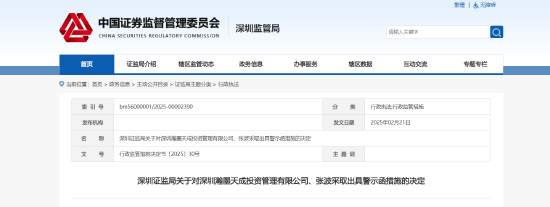 投资管理权限外让，信披违规！深圳瀚墨天成投资管理有限公司及相关责任人被出具警示函